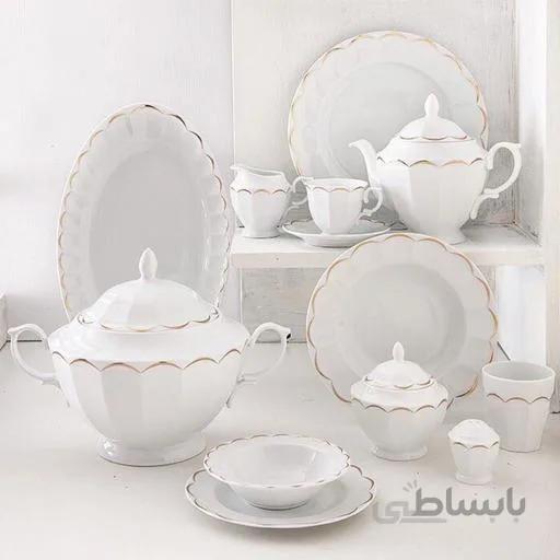 سرویس چینی زرین 12 نفره کامل نارسیس طلایی (103 پارچه) ا Zarin Iran Neo-Classic Narcissus-Gold 103 Pieces FDC Dinnerware Set