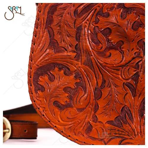 کیف دوشی مجلسی چرم گاوی حکاکی شده دست دوز مدل 0901
