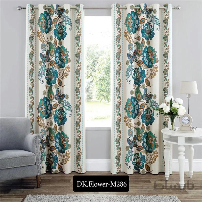 پرده پانچی (هازان و مخمل)کد DK.Flower.M286 طرح گل و منظره نقوش گل و پروانه