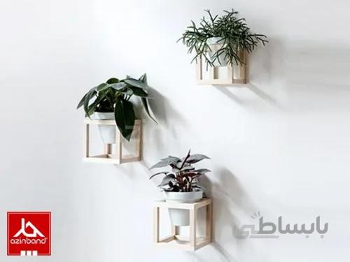 پک سه عددی گلدان دیواری ا جاگلدانی با چوب درختان میوه یا جنگلی و یک گلدان پلاستیکی
