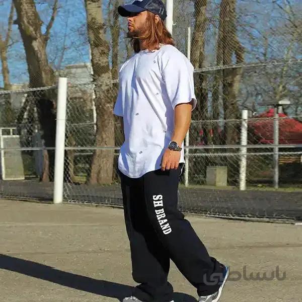 ست مردانه کد 246 تیشرت و شلوار طرح اس اچ جنس سوپرپنبه رنگ سفید ا Men's set, code 246, white design T-shirt and pants, made of white super cotton