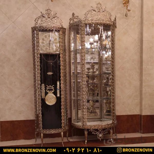 ست بوفه ساعت برنزی طرح گل رز برجسته آنتیک