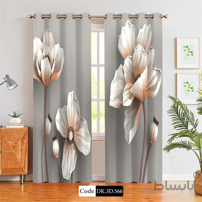 پرده پانچی (هازان و مخمل)کد DK.3D.566 طرح سه بعدی گل و غنچه