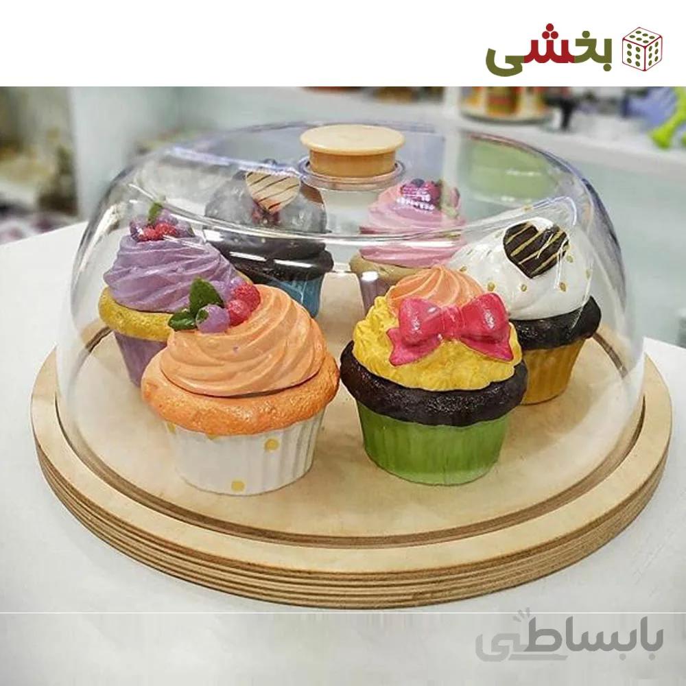 ظرف کاپ کیک چوبی مدل گرد