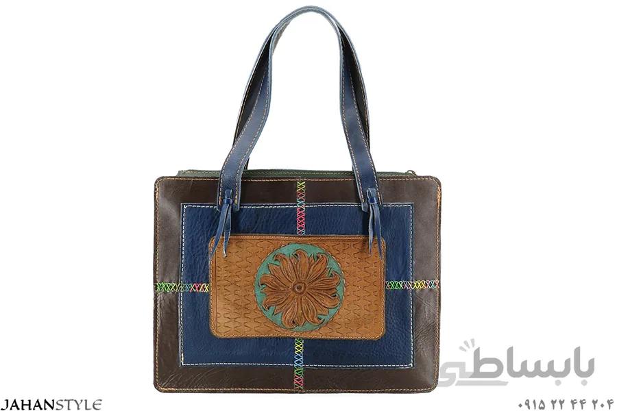 کیف دستی چرم طبیعی قلم‌زنی مدل چهل‌تکه