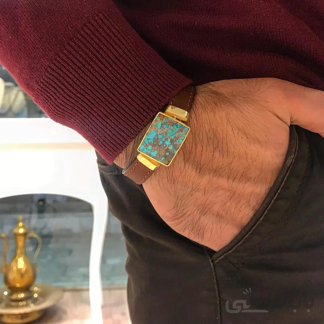 دستبند فیروزه مردانه طرح عنکبوتی کد kasra-1