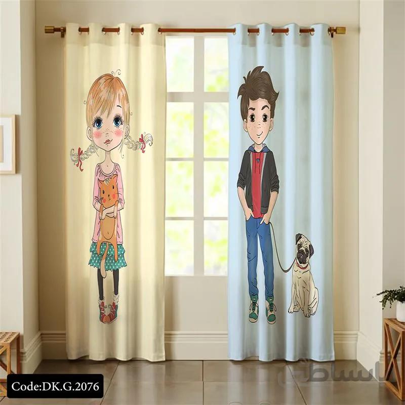 پرده پانچی (هازان و مخمل) کد DK.G.2076 طرح دخترانه دختر و پسر