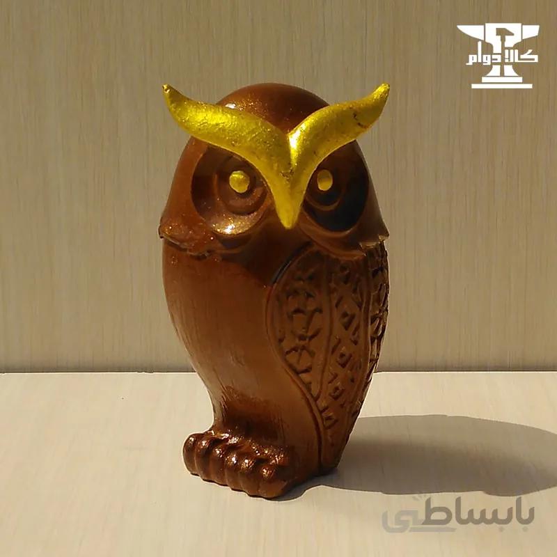 مجسمه جغد دکوری | رنگ قهوه ای و طلایی متالیک