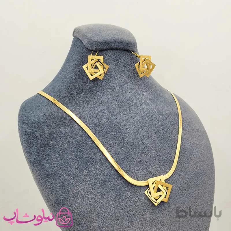 نیم ست زنانه زنجیر ماری طرح سه مربع