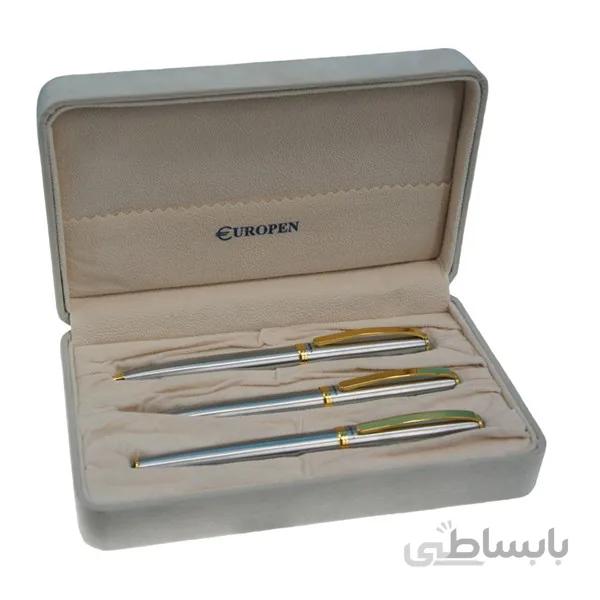 ست خودكار و اتود و روان‌نويس استيل گيره زرد Eutopen join