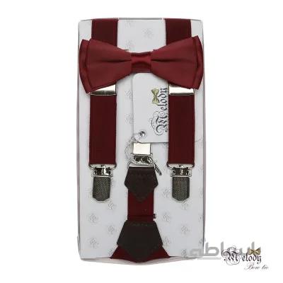 ست پاپیون و ساسبند بچگانه کش 2 سانت (زرشکی)