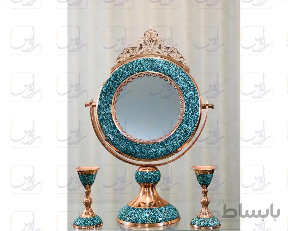 آینه گرد بزرگ بزرگ تاج دار فیروزه کوب