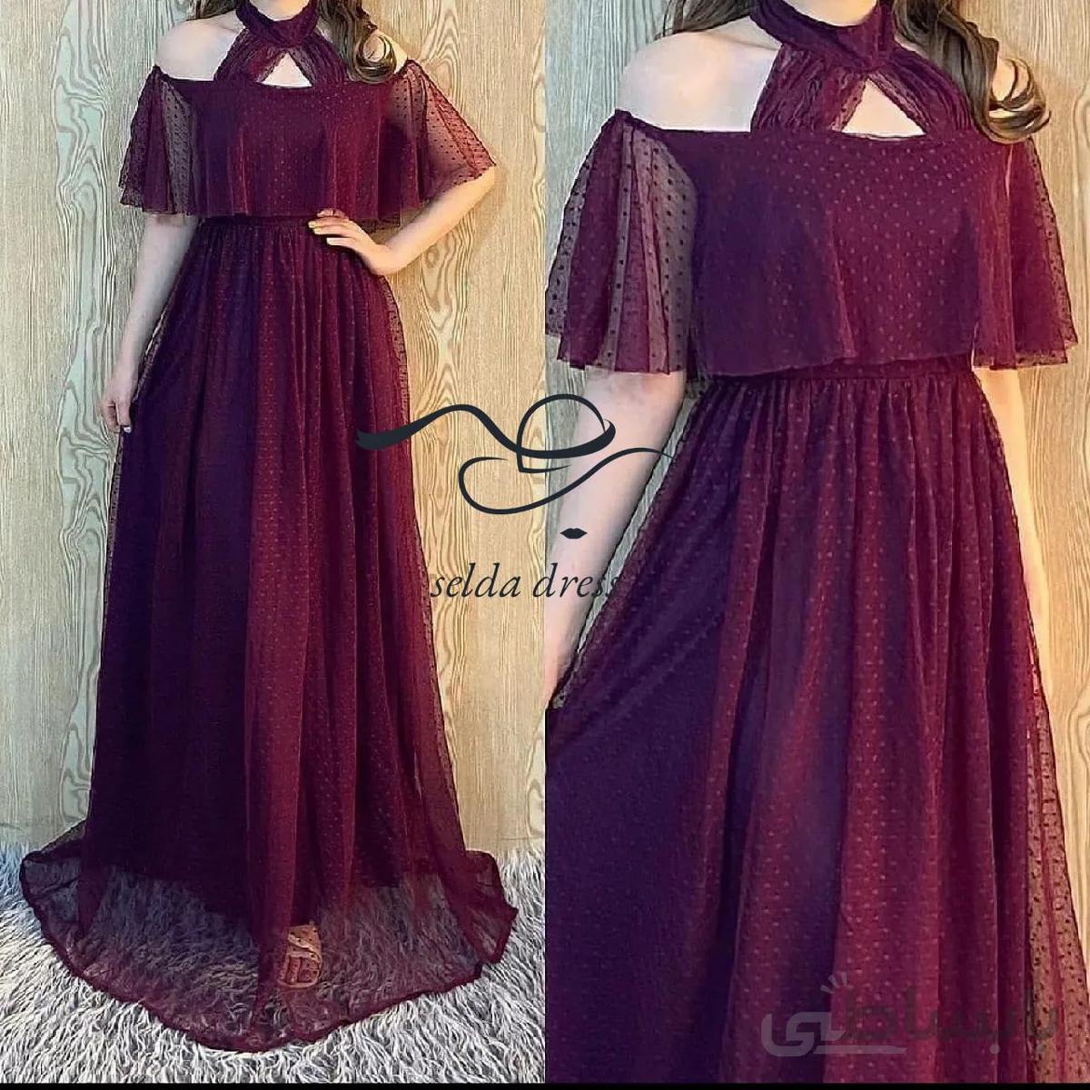 لباس مجلسی زیبا و شیک دخترانه و زنانه ۱۱۲۸ - بادمجانی / ۳۶ ا 1128