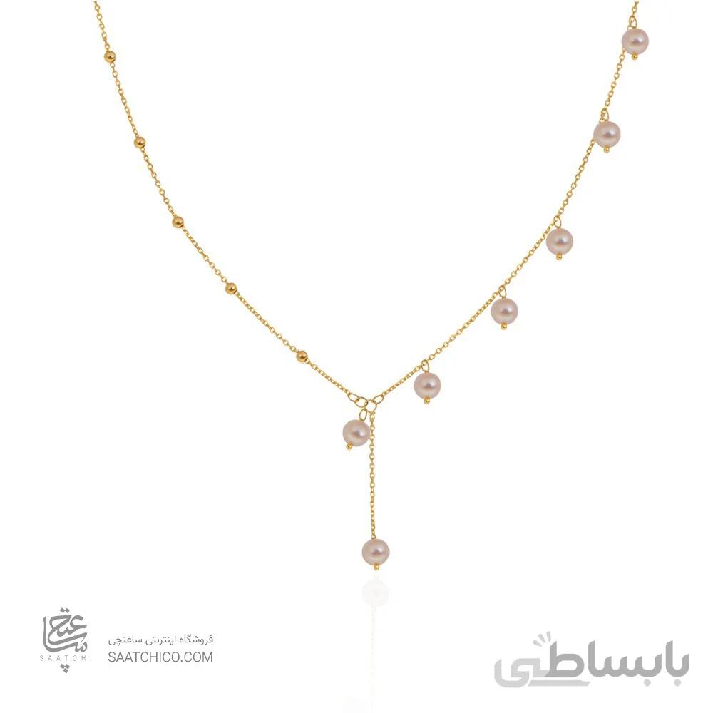 گردنبند طلا زنانه دست ساز با مروارید کد XN145