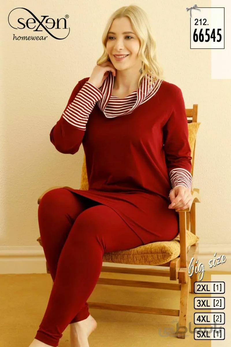 ست بلوز و شلوار نخی زنانه سایز بزرگ 66545 ترک | سکسن | Sexen