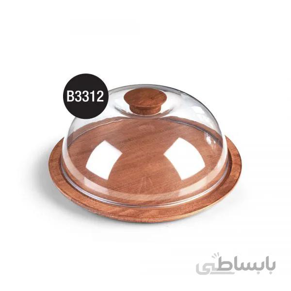 B3312 کیک خوری چوبی لبه باریک با درب شیشه ای