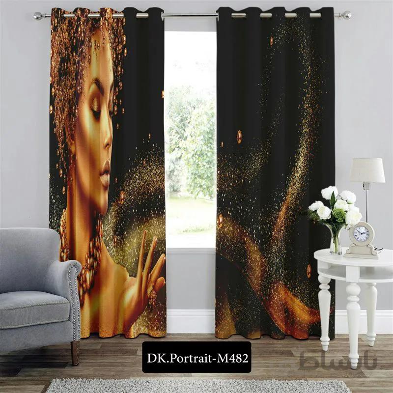 پرده پانچی (هازان و مخمل) کد DK.Portrait.M482 طرح چهره بانوی طلایی