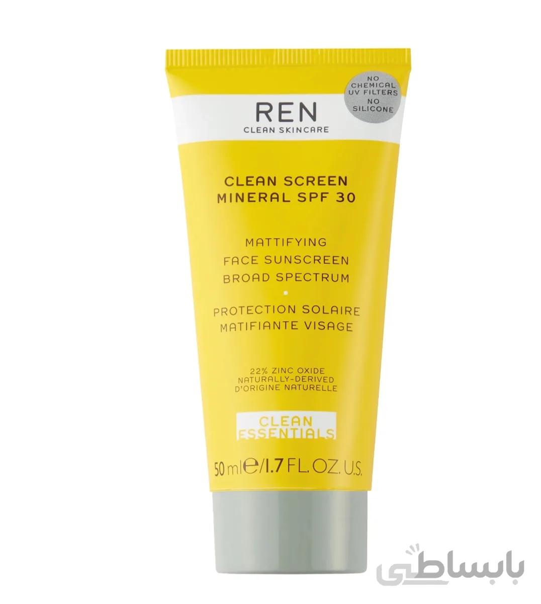 ضدآفتاب مینرال رن حجم ۱۰ میل ا Ren clean skincare clean screen mattifiying face sunscreen SPF30