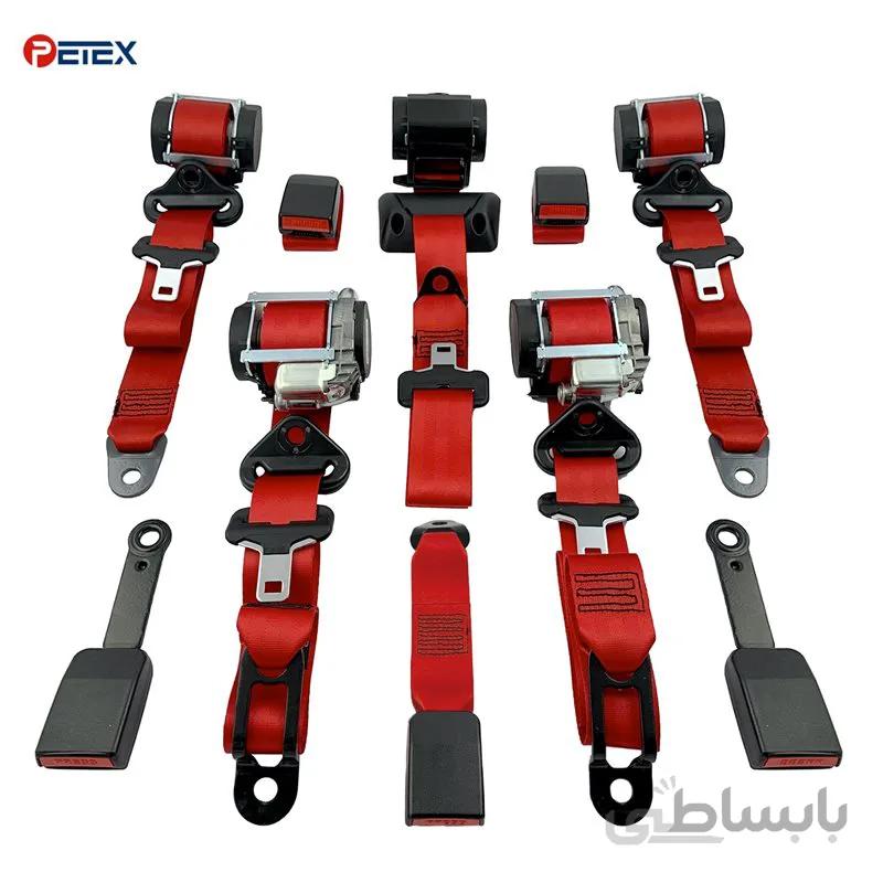 ست کامل کمربند ایمنی پژو ۲۰۷ هاچ بک رنگ قرمز بهمراه ۵ عدد قفل