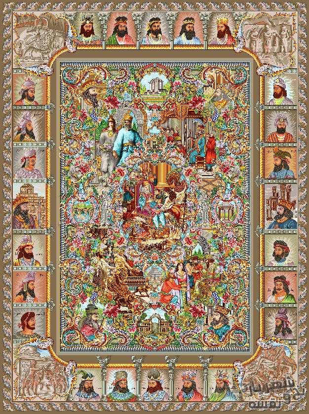 قیمت و مشخصات نخ و نقشه تابلو فرش طرح سلاطین طرح جدید کد j-363