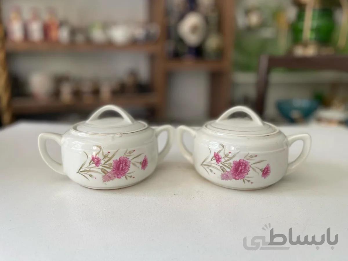 یک جفت قندان ژاپنی قدیمی با گل زیبا و کم یاب