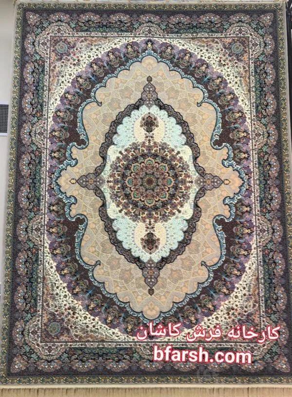 فرش کاشان 1200 شانه طرح اساطیر بژ