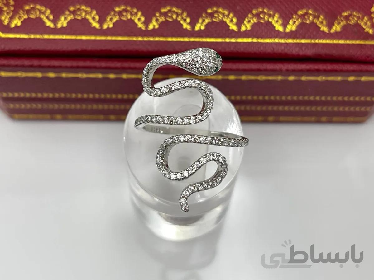 انگشتر مار نگین کاری نقره ای