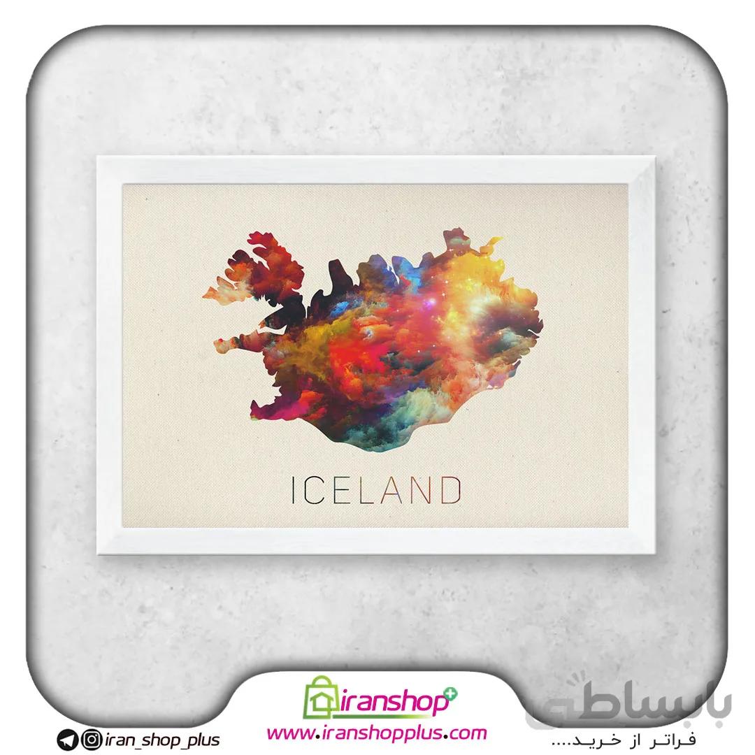 تابلو نقشه کشور ایسلند با تم Water Color
