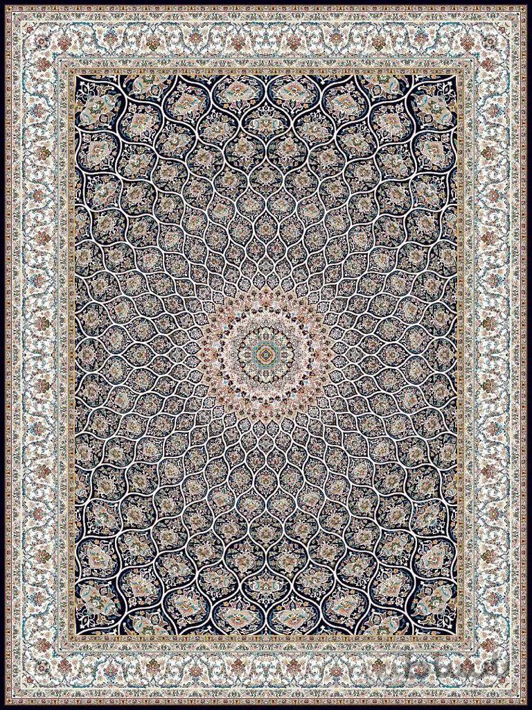 فرش اعیان کاشان طرح 608 شیخ صفی سرمه ای ا mahris-mahtab-c