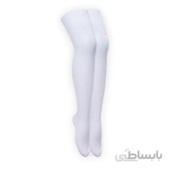 جوراب بلند زنانه طرح بافنتی سفید رنگ کد ph70