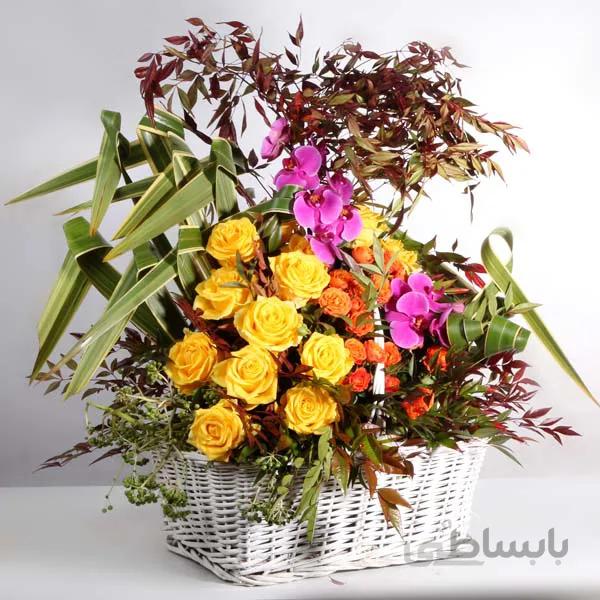 سبد گل ارکیده و رز هلندی