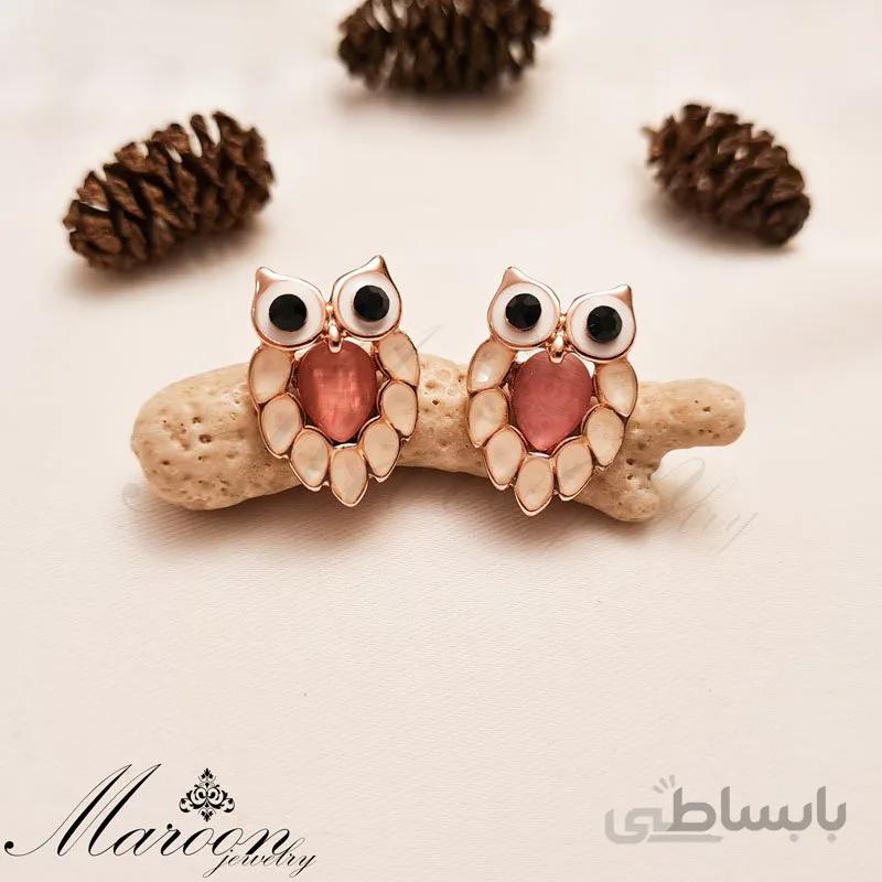 گوشواره جغد صورتی مارون CG126