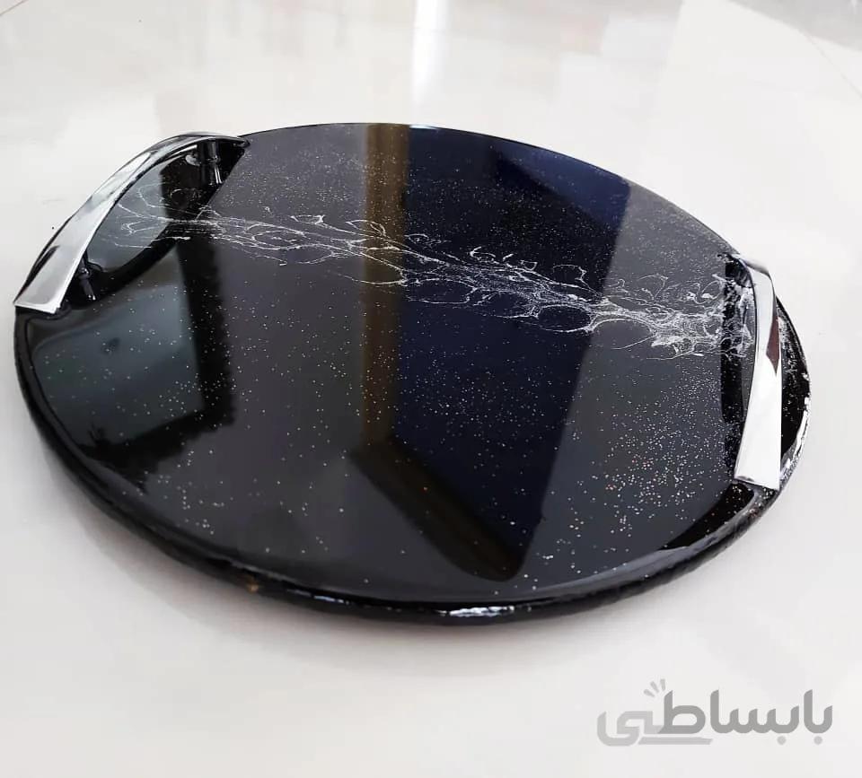 سینی چوب و رزین با دسته فلزی قطر ۲۵ کد ۱۰۲۲۸۷