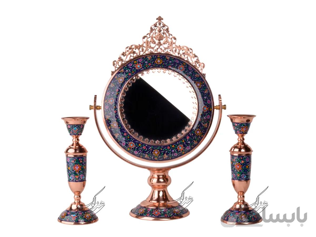 آینه و شمعدان میناکاری پرداز طرح گرد