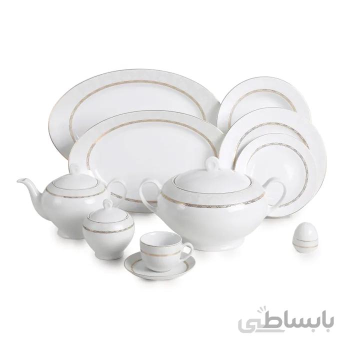 سرویس چینی غذاخوری 12 نفره 102 پارچه چینی زرین مدل هدیه طلایی ا آرایه هدیه طلایی پیکره ایتالیا اف