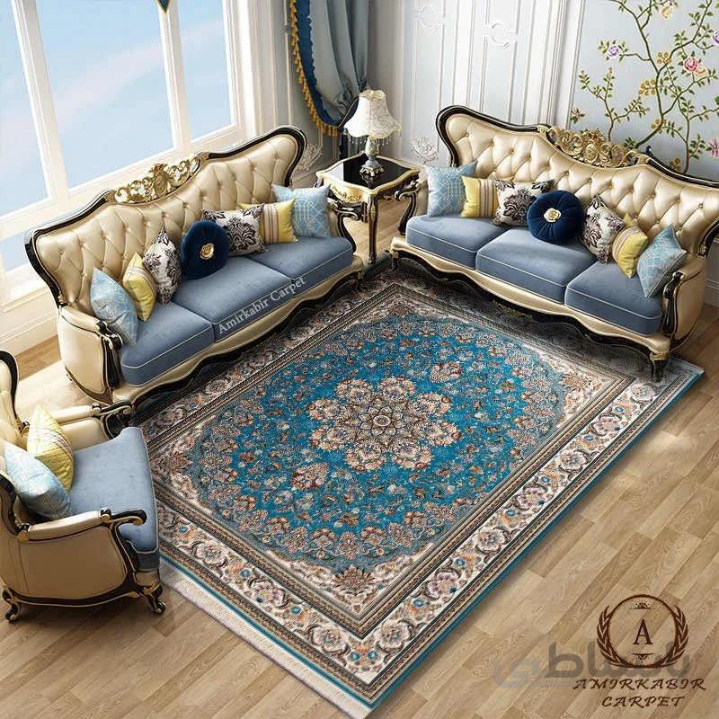 فرش ۷۰۰ شانه طرح میخک فیروزه ای