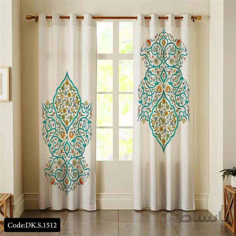 پرده پانچی (هازان و مخمل)کد DK.S.1512 طرح ایرانی و سنتی اسلیمی نقوش گلدار