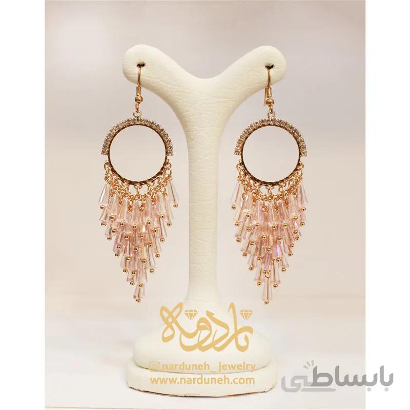 گوشواره کریستال رنگی طرح حلقه خوشه انگور - صورتی