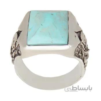 انگشتر نقره مردانه مدل سنگ فیروزه نیشابور رکاب قلم زنی کد am_1903