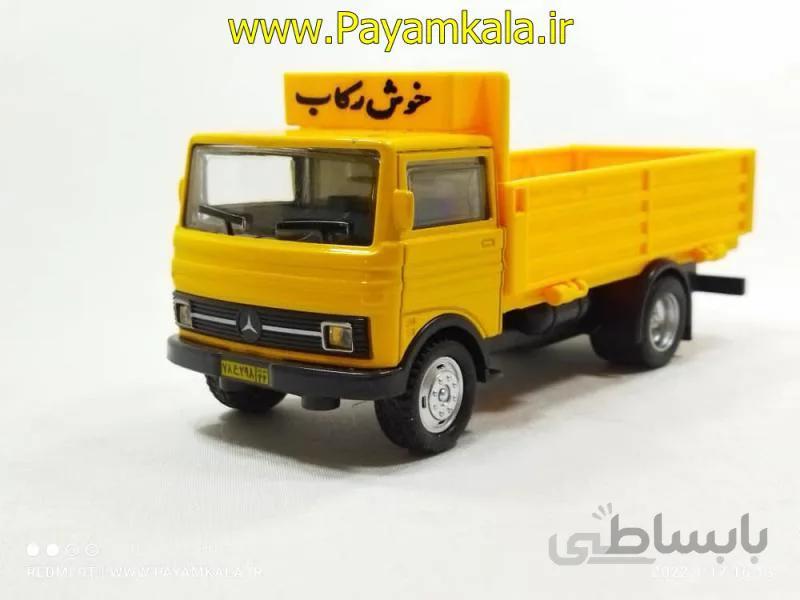 ماکت فلزی کامیون بنز (خاور 608-808) قدیمی موزیکال-چراغدار (نارنجی روشن)
