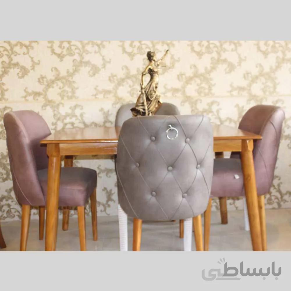 میز غذا خوری شش نفره صفحه روکش بلوط مدل طاووس همراه با صندلی مدل طاووس افرند