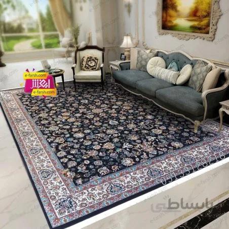 فرش ماشینی نگین مشهد طرح 2591 سورمه ای