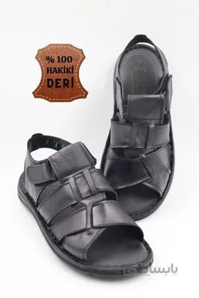 خرید اینترنتی کفش صندل مردانه چرم طبیعی شیک برند nazenintasarımlar رنگ مشکی کد ty129187607