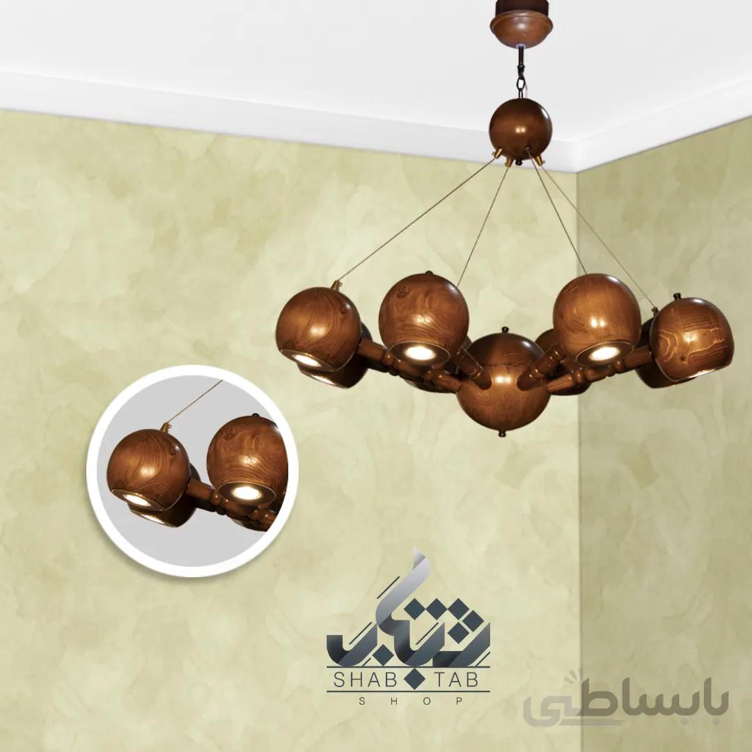 لوستر چوبی هشت شعله دارکار مدل کیهان کد 281
