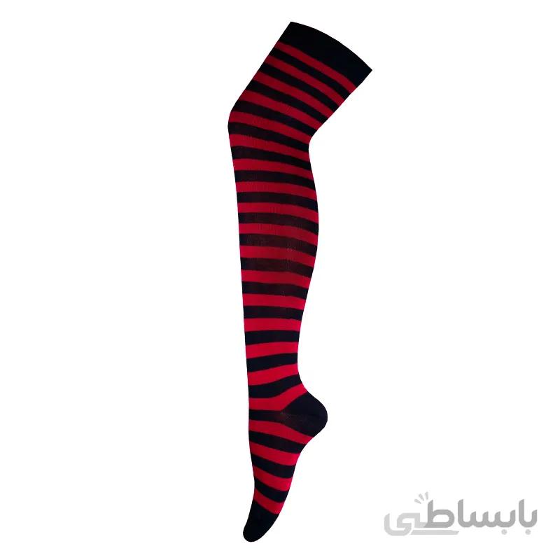 جوراب بالازانو راه راه قرمز مشکی آپتیمیست