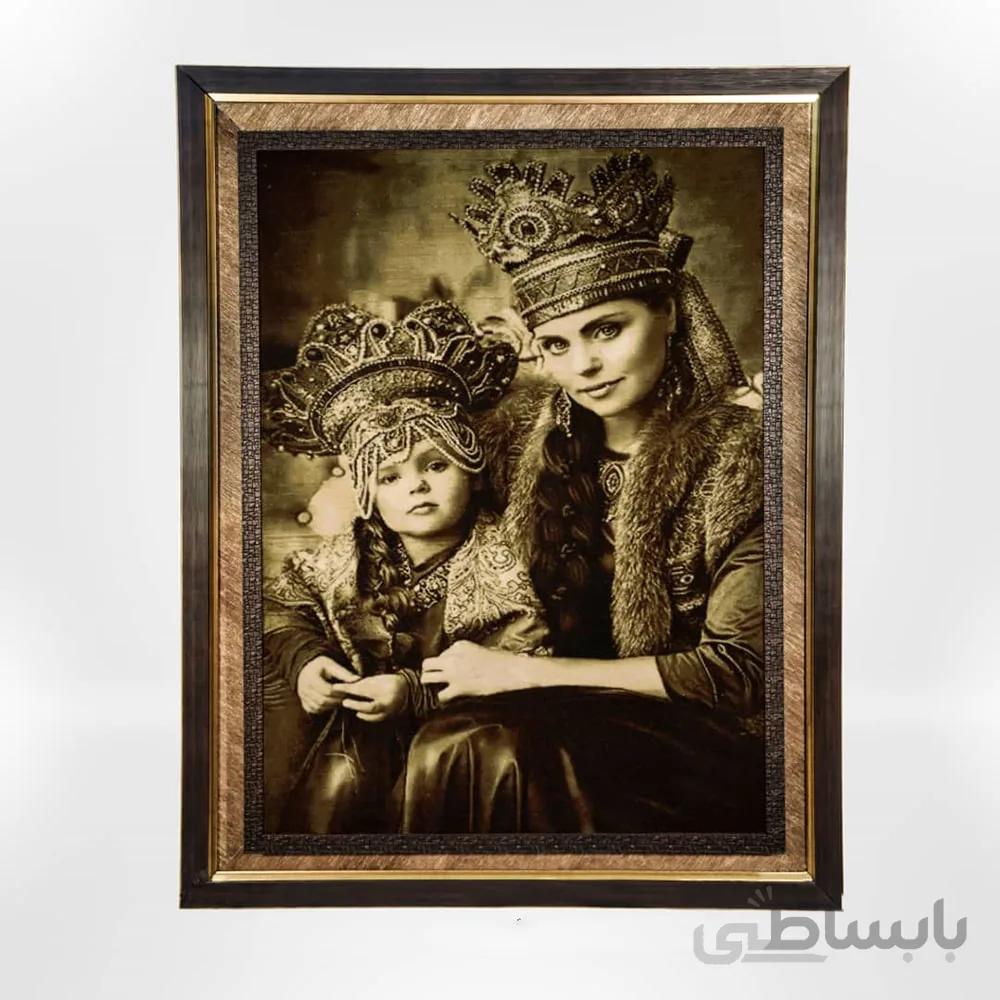 تابلو فرش دستباف مهر مادر ملکه سیاه قلم کد ۱۲۱
