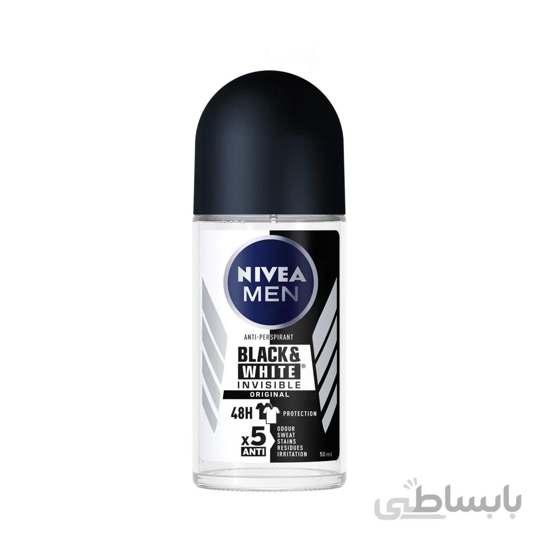 رول دیودورانت ضد تعریق نیوا Nivea مردانه مدل Black and White حجم 50 میلی لیتر