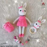 ست عروسک بافتنی و جغجغه طرح خرگوش ( کد 30500 )