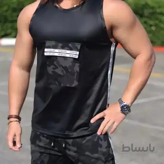 رکابی مردانه کد 221 طرح چیریکی جنس پارچه غواصی براق رنگ مشکی ا Men's T-shirt code 221 Chirik design Dors black color
