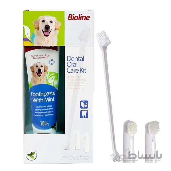 مسواک و خمیر دندان سگ طعم نعناع بیولاین – Bioline Dental Care Kit